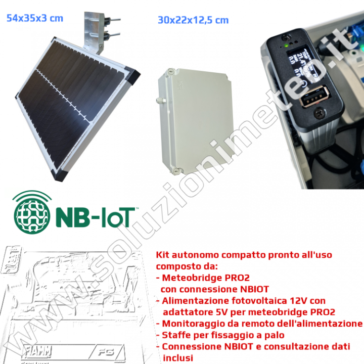 Sistema autonomo con alimentazione fotovoltaica Meteobridge PRO2 con connessione NBIOT  e sistema di consultazione dati inclusi