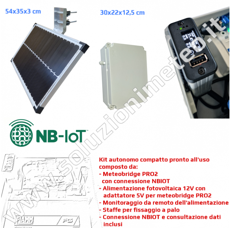 Sistema autonomo con alimentazione fotovoltaica Meteobridge PRO2 con connessione NBIOT  e sistema di consultazione dati inclusi